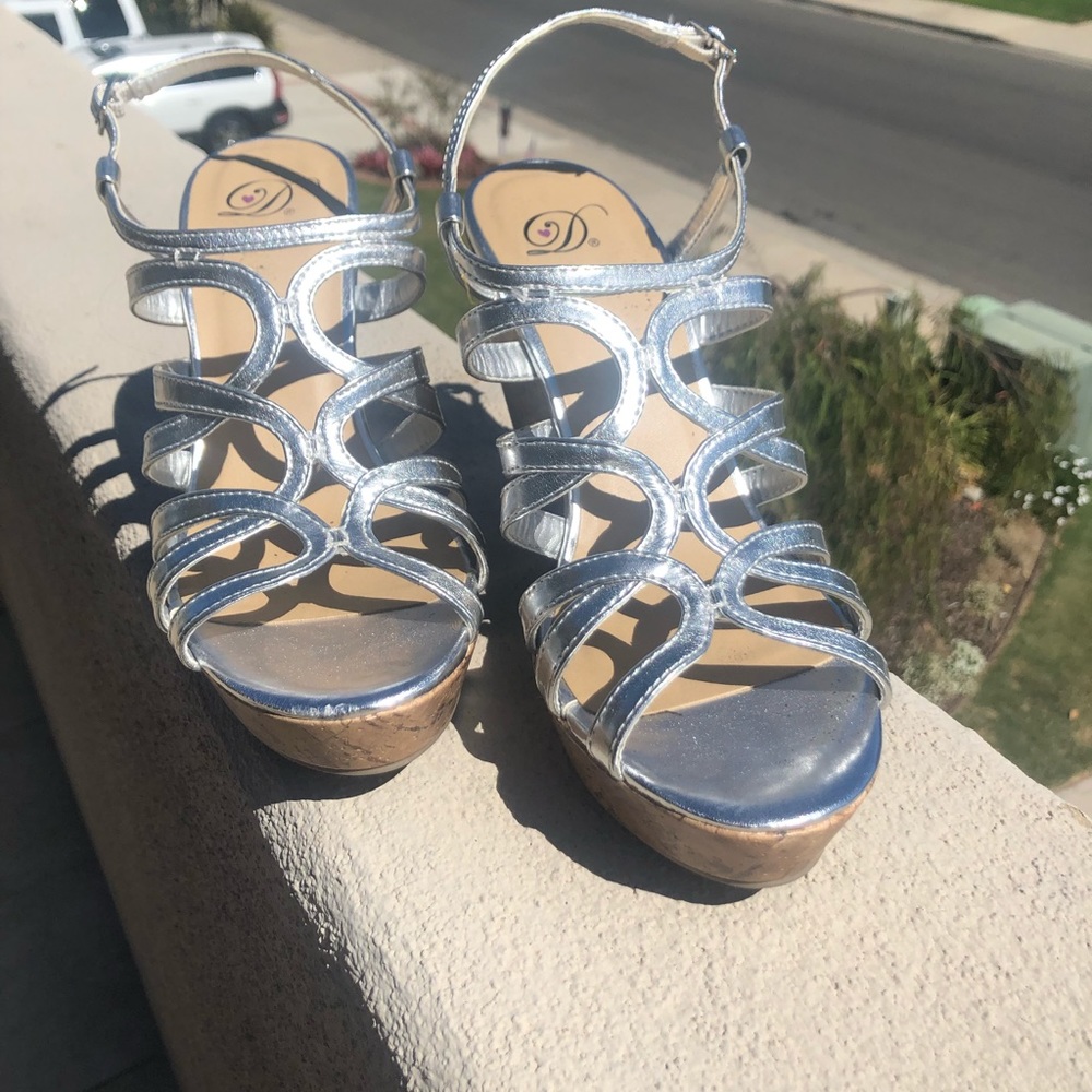 Silver platform cork wedges